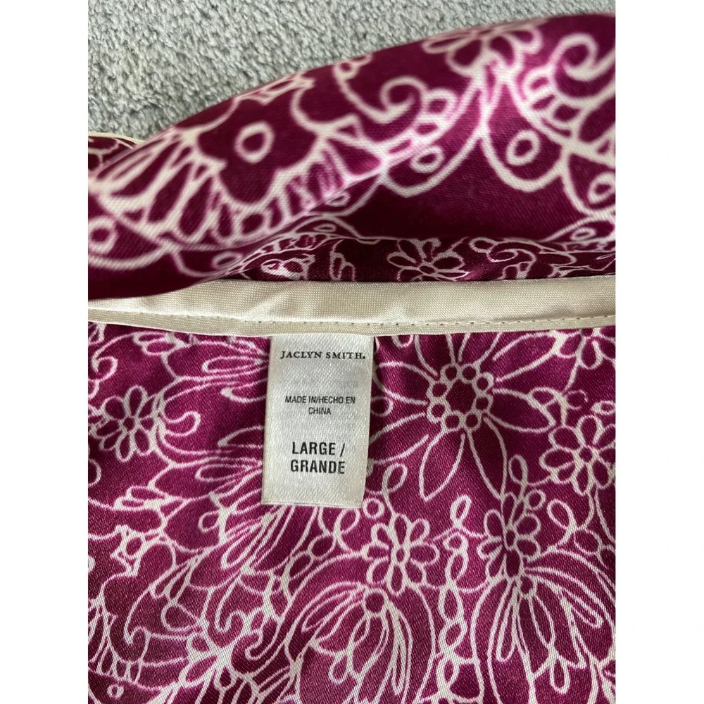Jaclyn Smith Womens Pajama Top Long Sleeve Button Down Purple Floral Print Large